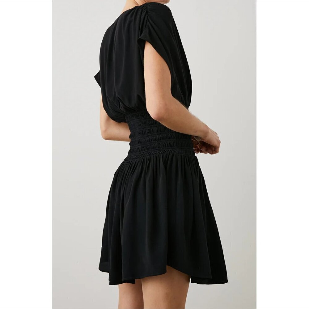 Rails Siera smocked black dress elastic mini shift sleeveless wide Small